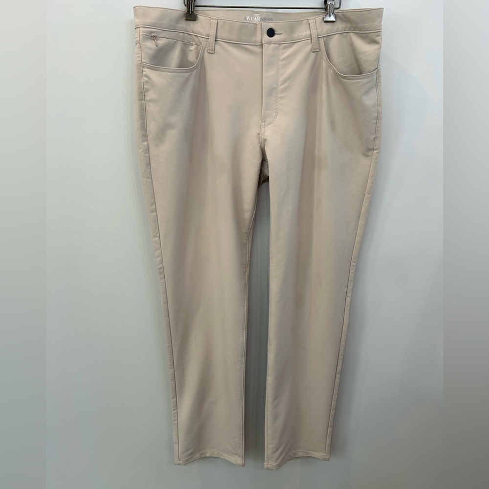 Kenneth Cole Awearness Dress Pants Mens 40 x 32 Beige Khaki Slim Stretch NEW